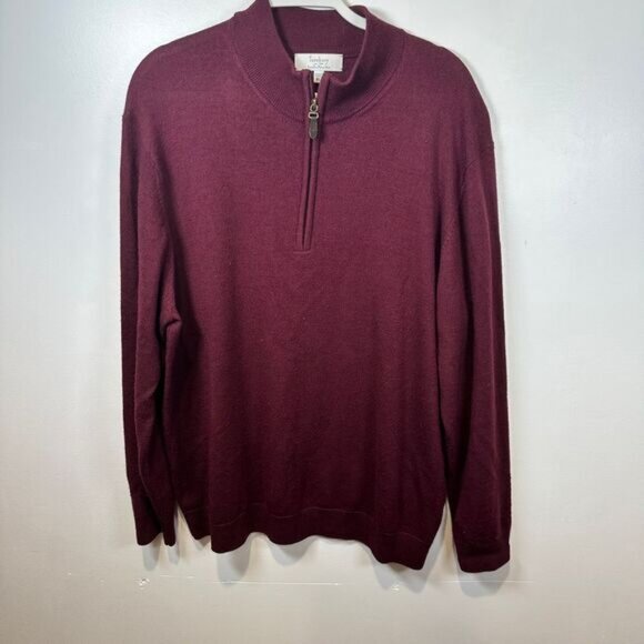 Turnbury‎ Extra Fine Merino Wool Quarter Zip Pullover Sweater Burgundy XL - Picture 1 of 5